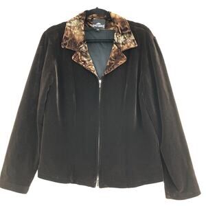 Sno Skins Womens Size M Jacket Brown Velvet Snake Print Collar Full Zip